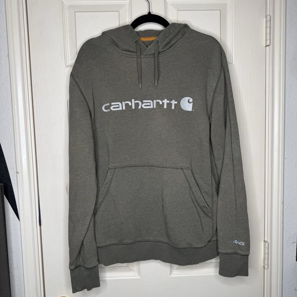 Carhartt Force Mens M Relaxed Fit Olive Green Pullover Hoodie Workwear Pocket
